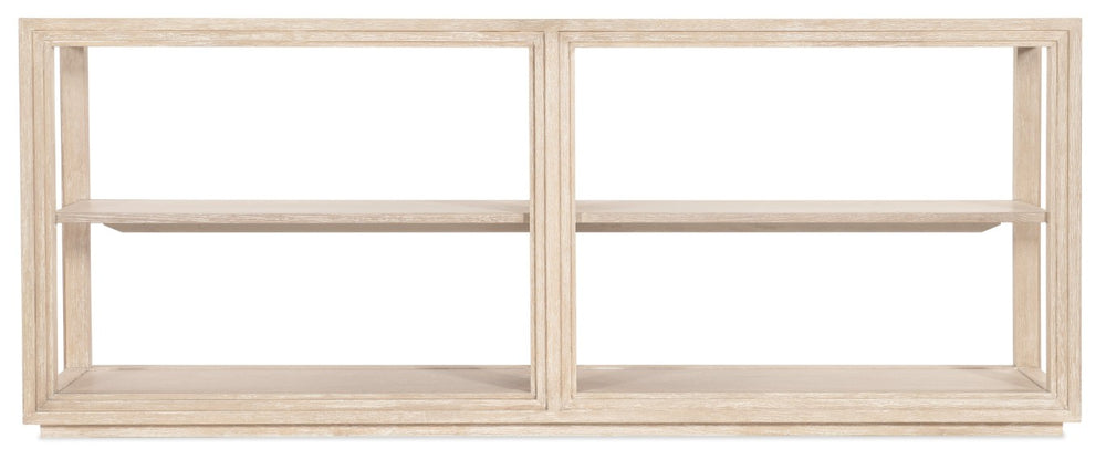 Hooker Furniture Nouveau Sandstone Console Table With Tempered Glass Top, Sunburst Veneer Shelves & Metal Frame — Slim 80" 6500-80151-80