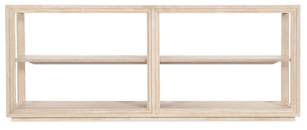 Hooker Furniture Nouveau Sandstone Console Table With Tempered Glass Top, Sunburst Veneer Shelves & Metal Frame — Slim 80" 6500-80151-80