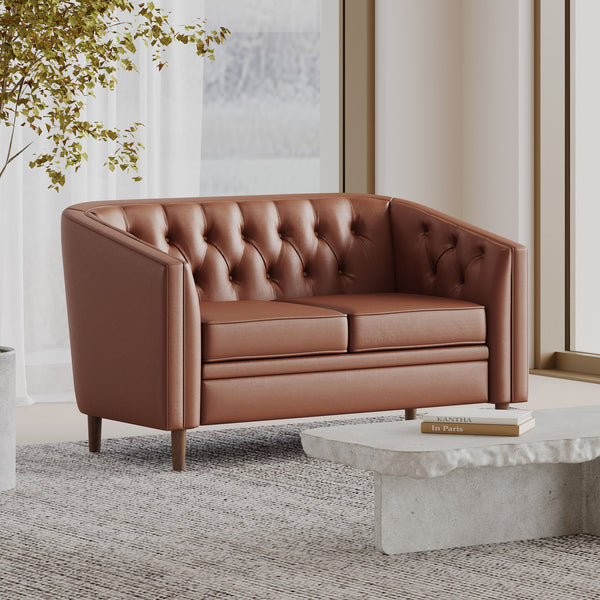 English Elm Christopher Knight Home® - LOVESEAT Diamond-Tufted PU Upholstery with Button Stitching, Tapered Birch Legs, Contemporary Chic Light Brown 72248.00