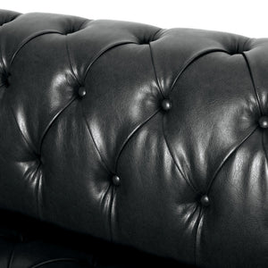 English Elm Mirod Button Tufted Three Seat Pu Sofa with Birch Legs for Living Room N760S0000012B