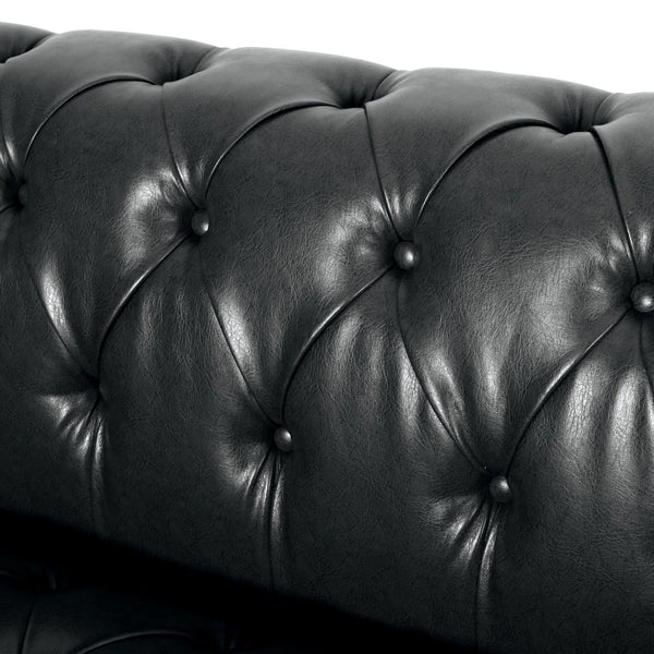 English Elm Mirod Button Tufted Three Seat Pu Sofa with Birch Legs for Living Room N760S0000012B