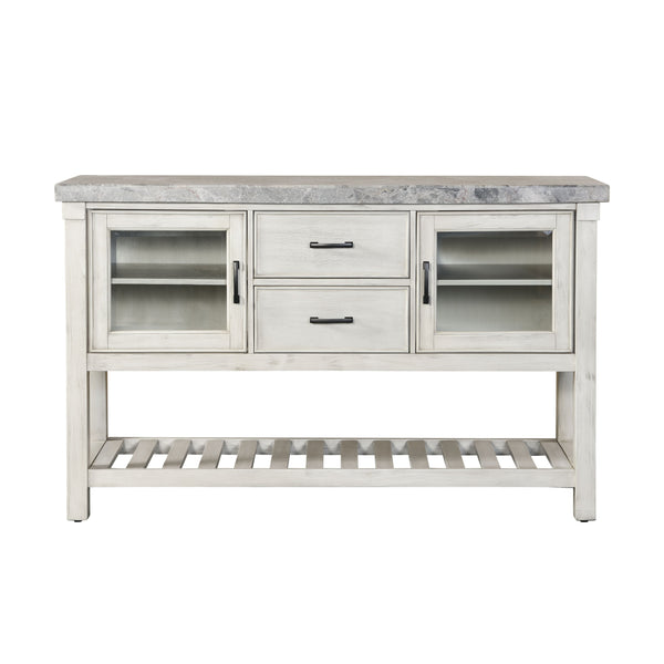 English Elm Steve Silver - Canova Marble Top Server in Cathedral White with Tempered Glass Doors, Adjustable Shelves, Levelers B081P157068
