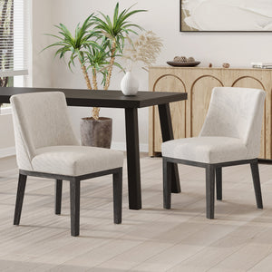 English Elm Dining Chair Set of 2 Solid Wood Textured Fabric Upholstered Farmhouse Modern Style 69408.00FLGRY