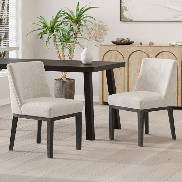 English Elm Dining Chair Set of 2 Solid Wood Textured Fabric Upholstered Farmhouse Modern Style 69408.00FLGRY