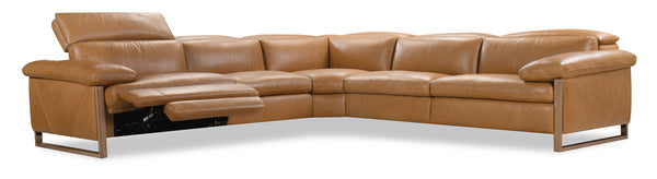 Hooker Furniture Jericho Power Reclining Sectional Top-grain Leather Sleigh Frame Living Room SS461-5PC3-087