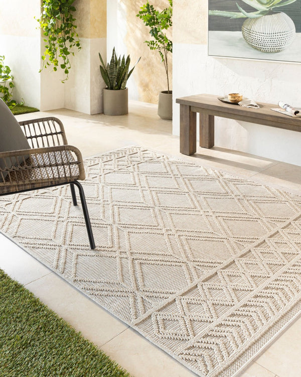 Livabliss Rockport Machine Woven Polypropylene Area Rug Geometric Pattern Indoor Outdoor Living Ivory, Tan 5'3" x 7' RPT2302-537