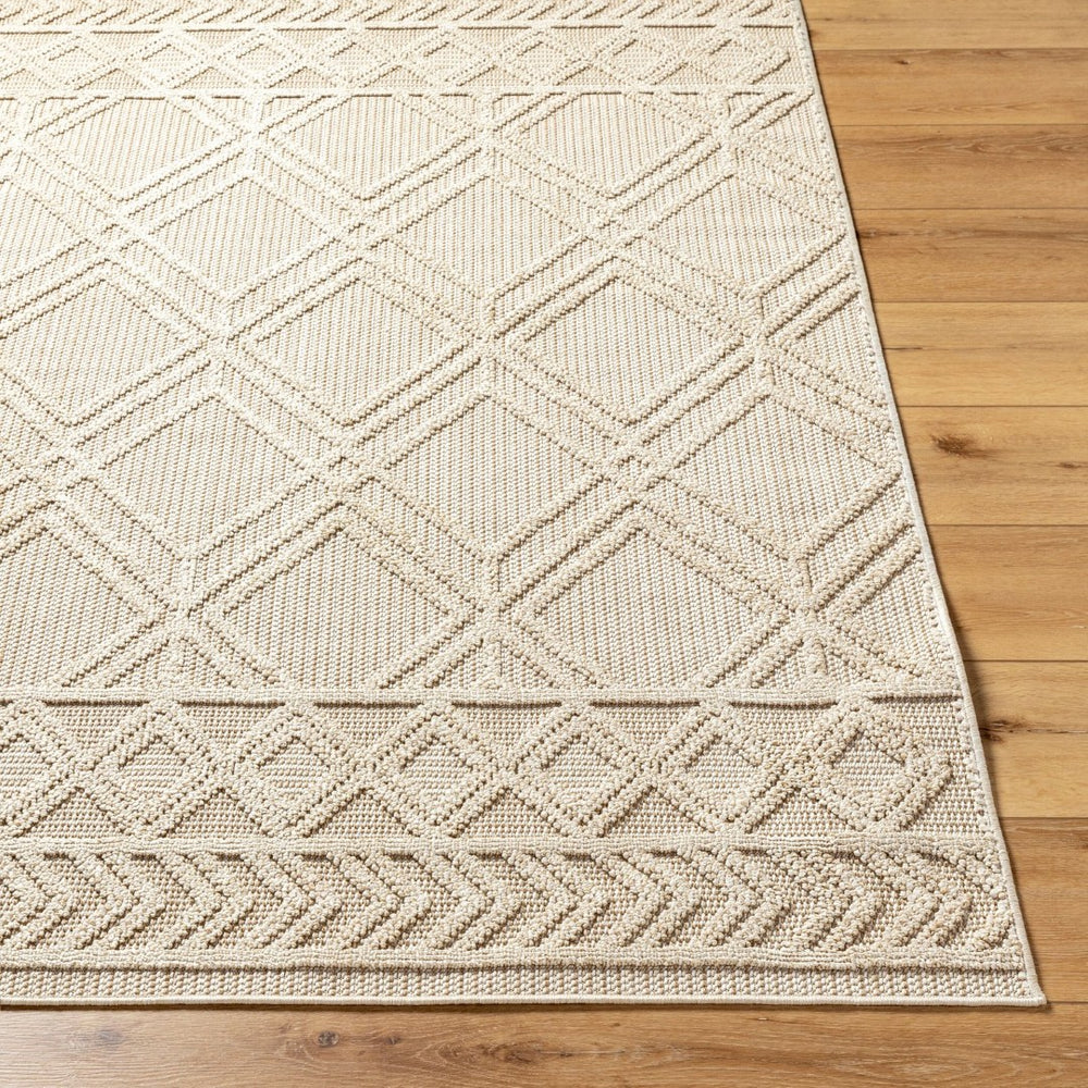 Livabliss Rockport Machine Woven Polypropylene Area Rug Geometric Pattern Indoor Outdoor Living Ivory, Tan 5'3" x 7' RPT2302-537