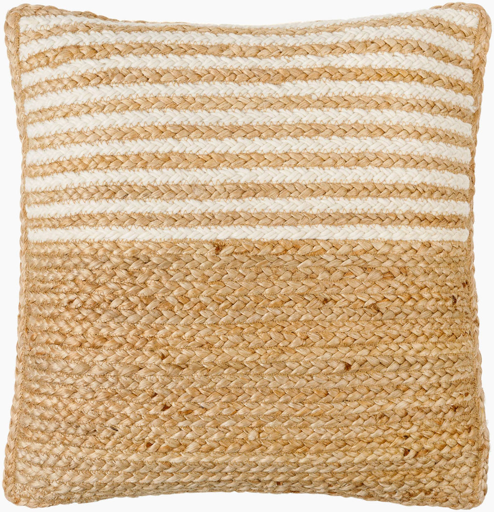 Surya Raipur Handmade 18"L X 18"W Rustic Charm Accent Pillow - Cozy Wool, Jute, And Cotton Design Beige Jute,Wool,Cotton Rpu001-2222d