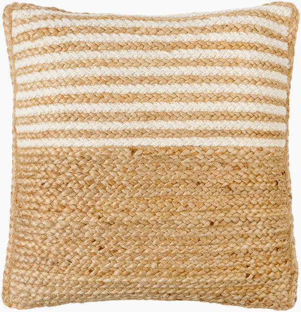 Surya Raipur Handmade 18"L X 18"W Rustic Charm Accent Pillow - Cozy Wool, Jute, And Cotton Design Beige Jute,Wool,Cotton Rpu001-2222d