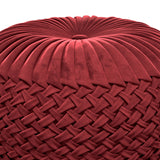 Hearth and Haven Aurorique Velvet Round Pouf with Button Tufted Pleated Top and Woven Detailed Sides B136P159290 Red