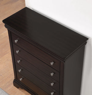 English Elm Steve Silver - Dominique Solid Wood Chest in Dark Merlot Brown with Felt-Lined Drawers, Dovetail Construction, Brushed Nickel Hardware (51"L x 20.75"H) B081P156990