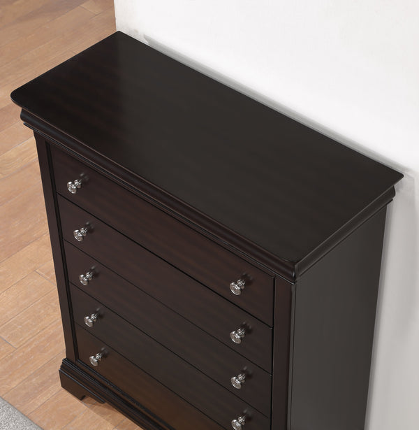 English Elm Steve Silver - Dominique Solid Wood Chest in Dark Merlot Brown with Felt-Lined Drawers, Dovetail Construction, Brushed Nickel Hardware (51"L x 20.75"H) B081P156990