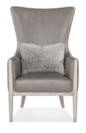 Hooker Furniture Kyndall Club Chair In Semi-Aniline Top-Grain Leather With Contrasting Kidney Pillow And Wood Legs Grey CC903-092