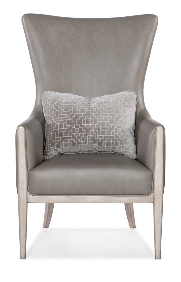 Hooker Furniture Kyndall Club Chair In Semi-Aniline Top-Grain Leather With Contrasting Kidney Pillow And Wood Legs Grey CC903-092