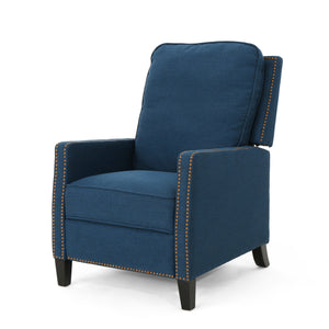English Elm Christopher Knight Home® - 27.5" Wide Manual Standard Recliner with Plush Upholstery, Nailhead Trim & Contemporary Pushback Comfort Navy Blue 62808.00