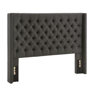 Homelegance By Top-Line Thorin Wingback Button Tufted Linen Fabric Headboard Dark Grey Linen