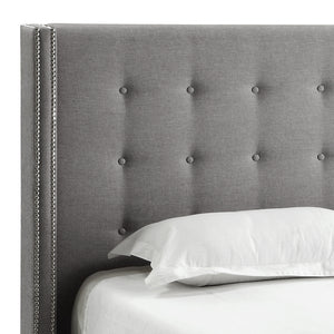 Homelegance By Top-Line Magnolia Nailhead Wingback Button Tufted Headboard Grey Linen