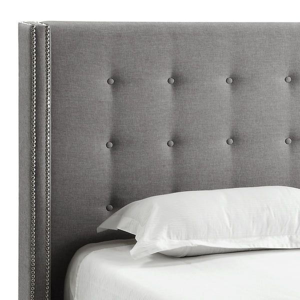 Homelegance By Top-Line Magnolia Nailhead Wingback Button Tufted Headboard Grey Linen