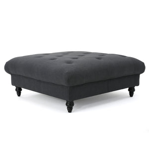 English Elm Madrid Round Tufted Ottoman Plush Cream Polyester Footrest for Living Room Decor 54130.00DGY