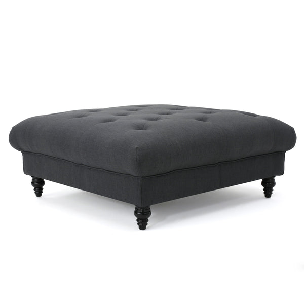 English Elm Madrid Round Tufted Ottoman Plush Cream Polyester Footrest for Living Room Decor 54130.00DGY
