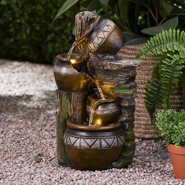 English Elm Christopher Knight Home® - 19.75" Weather-Resistant 3-Tier Floor Fountain with LED Base Light, Stone-Look Polyresin Outdoor Decor 71793.00BGRY