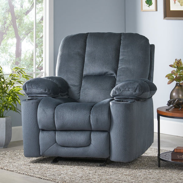 English Elm Christopher Knight Home® - Luxurious Manual Recliner Chair with Skin-Friendly Fabric, Dual Cup Holders, Ergonomic Padded Comfort Silver 57578.00STL