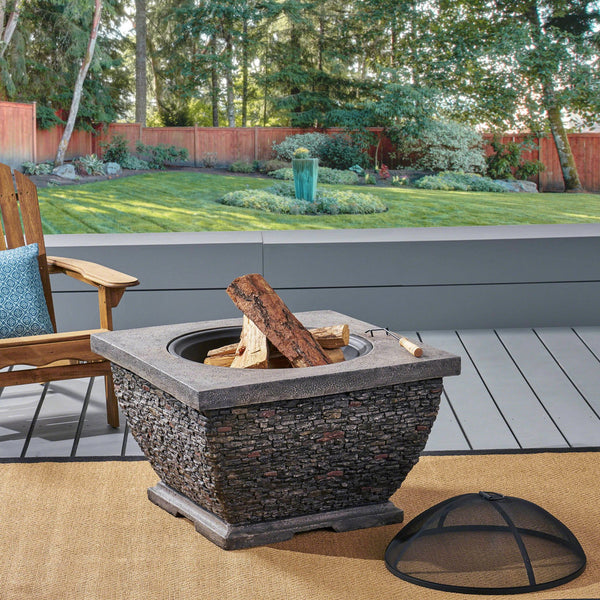 English Elm 32" Square Mgo Concrete Wood Burning Fire Pit Handcrafted for Outdoor Patios 62392.00GRY