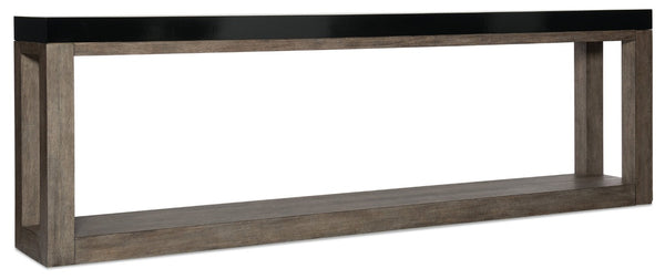 Hooker Furniture Melange Vienna Console Table In Distressed Quarter Oak With Two-Tone Black Top, Rustic-Modern Elegance 638-85425-BLK