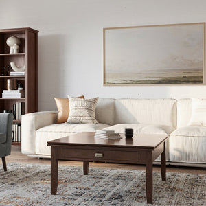 English Elm Artisan Square Coffee Table In Rich Russet Brown – Handcrafted Solid Wood With Storage Drawer B136P158413