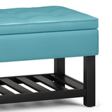 Hearth and Haven Upholstered Faux Leather Storage Ottoman with Tufted Top and Open Bottom Shelf B136P158558 Blue