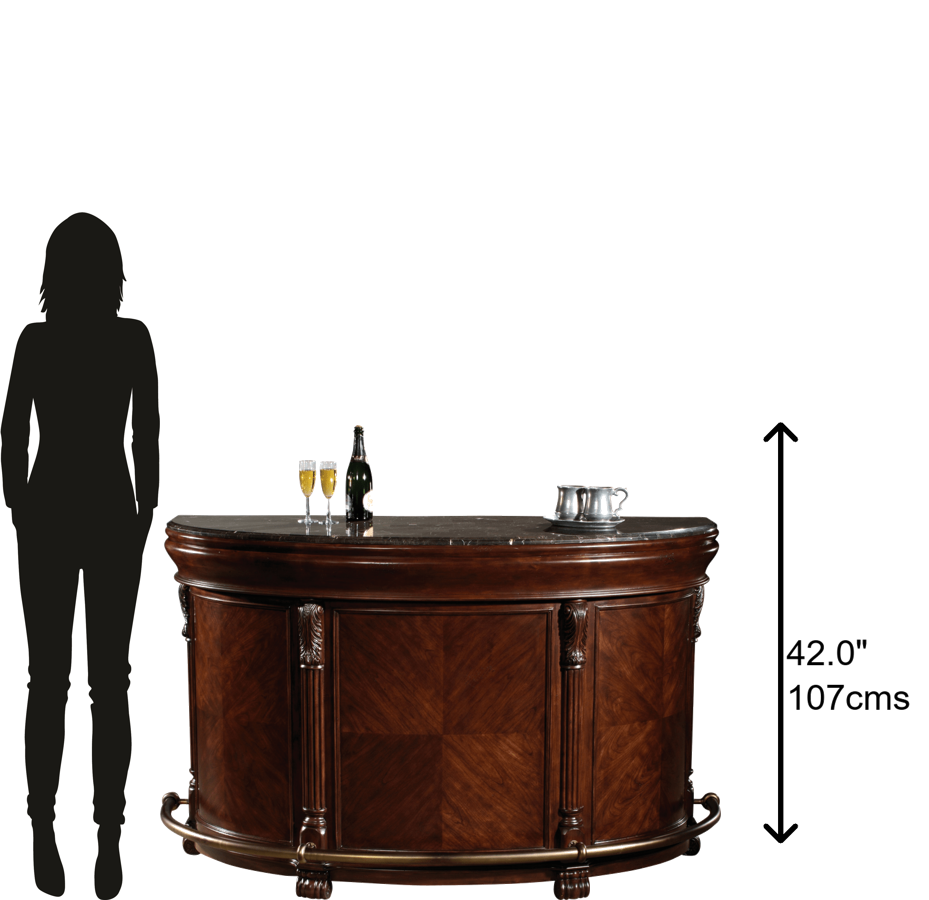 Hekman Furniture 693001 Niagara Bar – Elegant Italian Marble Top, Wine Storage, And Antique Brass Footrest For Luxury Rustic Cherry Niagara Bar 693001