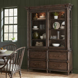 Revival Row Sliding Door Display Cabinet with Storage Drawers Brown with Chimney Smoke Finish P348-DR-K1 Pulaski Furniture