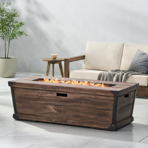 English Elm Outdoor Concrete Rectangle Fire Table 56 Inch Propane Pit with Wood Grain Finish 63263.00-50K