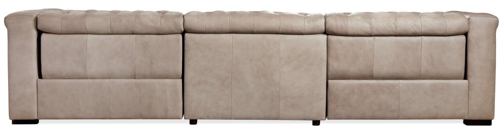 Hooker Furniture Savion Grandier Power Recliner Sofa In Giovanni Taupe Top-Grain Leather With Tufted Detail & Nailhead Trim Brown SS434-GP3-082