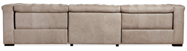 Hooker Furniture Savion Grandier Power Recliner Sofa In Giovanni Taupe Top-Grain Leather With Tufted Detail & Nailhead Trim Brown SS434-GP3-082
