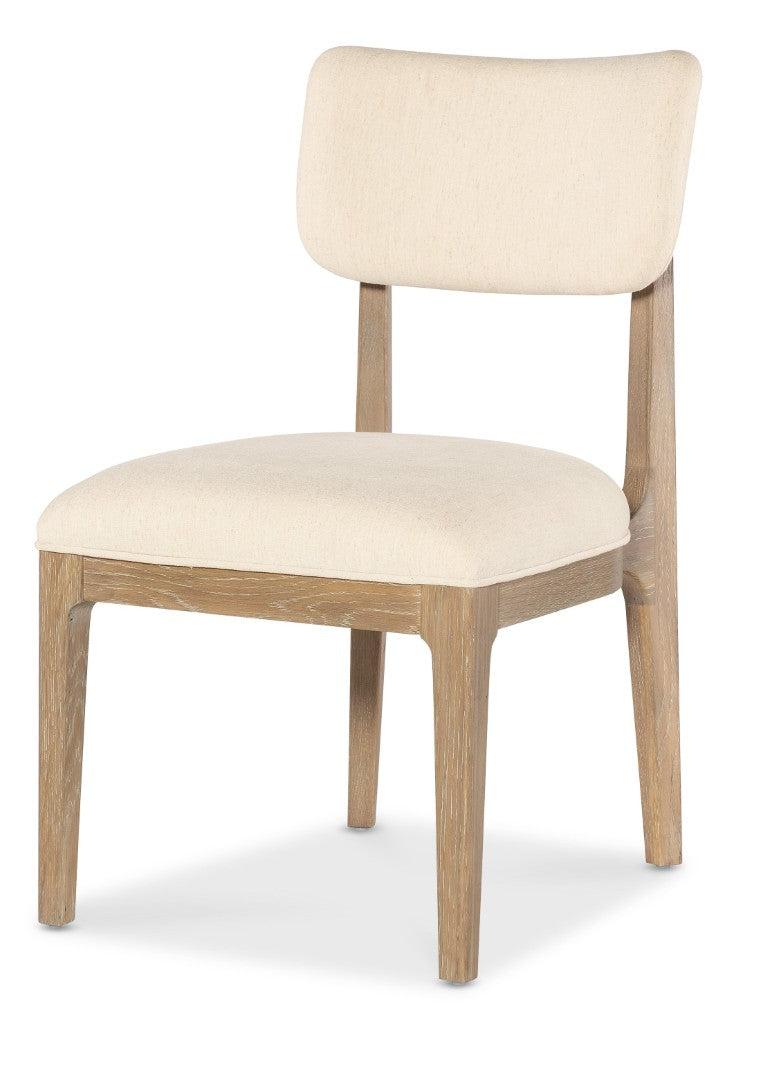 Hooker Furniture Banyon Banyon Bay Upholstered Side Chair — Klismos Curved Back, Levi Oyster Comfort, Desert Oak Rustic Finish 6081-75410-82
