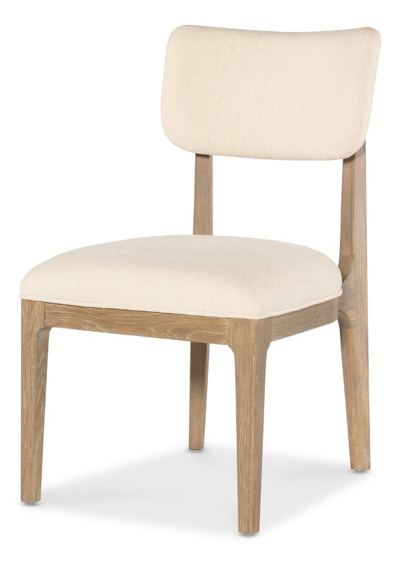 Hooker Furniture Banyon Banyon Bay Upholstered Side Chair — Klismos Curved Back, Levi Oyster Comfort, Desert Oak Rustic Finish 6081-75410-82