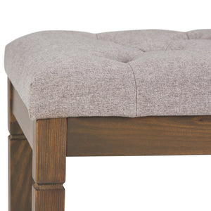 English Elm Waverly Tufted Ottoman Bench in Cloud Grey Linen Look Fabric – Solid Wood Frame, Carved Legs, Versatile Seating B136P158193