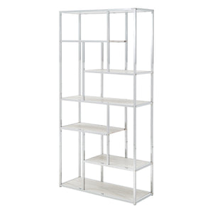 Homelegance By Top-Line Elliana Chrome Finish 36" Wide Asymmetrical Bookcase Silver Metal