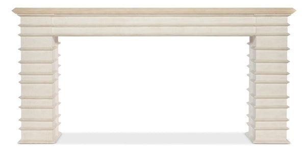 Hooker Furniture Commerce Melrose Console Table — Alabaster Textured Plaster Finish, Tiered Ridge Silhouette, Slim 68" Modern Entryway Centerpiece 7228-85134-02