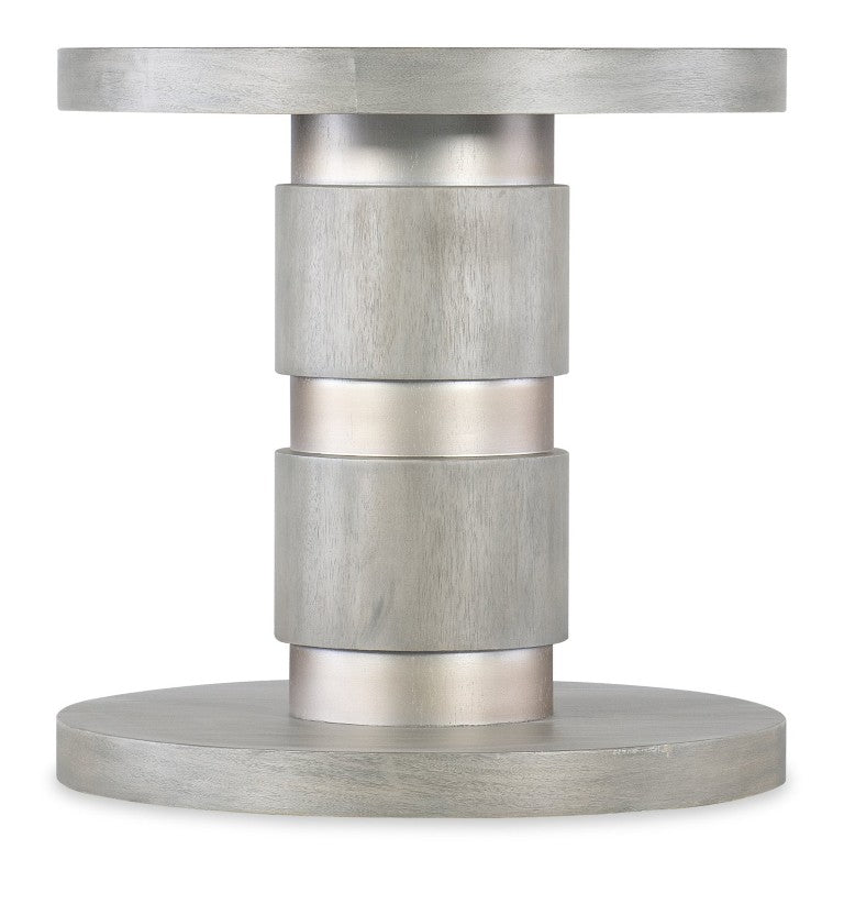 Hooker Furniture Melange Round Guilded Accent Table With Silver Leaf Insets, Gray Primavera Veneer, Casters For Mobility 628-80518-95