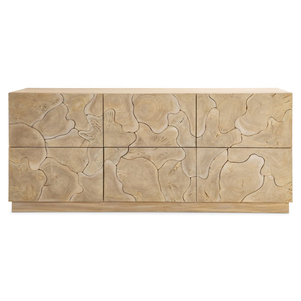 Bernhardt Bernhardt Calavaras Dresser In Bleached Teak — 6 Push-To-Open Drawers, Open-Work Rustic-Modern Design 347052