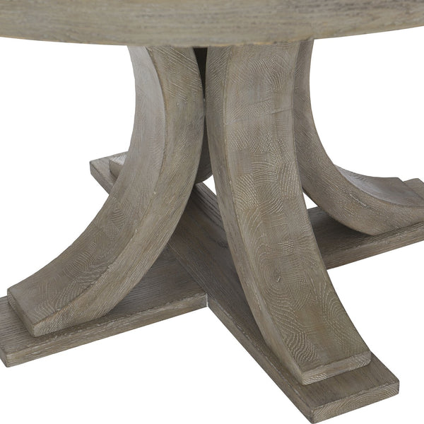 Bernhardt Bernhardt Knotty White Oak Albion Round Dining Table With 18" Leaf, Pewter Finish & Sculptural Base K1772