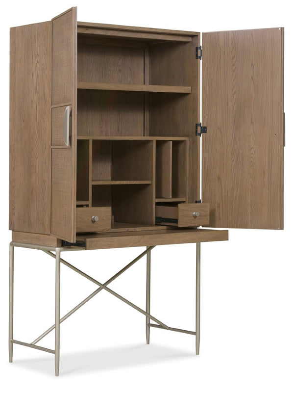 Hooker Furniture Sonnet Wren Oak Storage Cabinet With Cane Doors, Soft-Close Hardware, Slim Metal Base For Stylish Organization 6072-10309-85