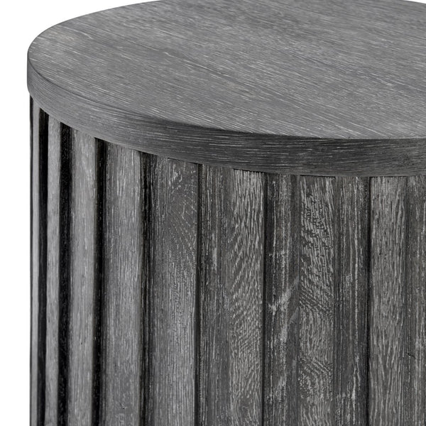 Bernhardt Bernhardt Sutton Drum Accent Table With Deep Reeding Rustic Oak Finish, 20" Round Top, 22" H 352124