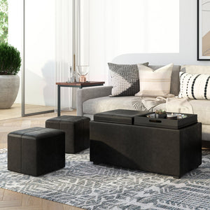 English Elm Avalon 5-Piece Storage Ottoman Set In Distressed Black Faux Leather - Stylish, Versatile, & Functional B136P159759