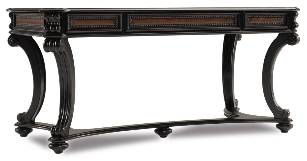 Hooker Furniture Telluride Distressed 66" Writing Desk With Leather Inset, Nailhead Trim & Curved Scroll Legs 370-10-459
