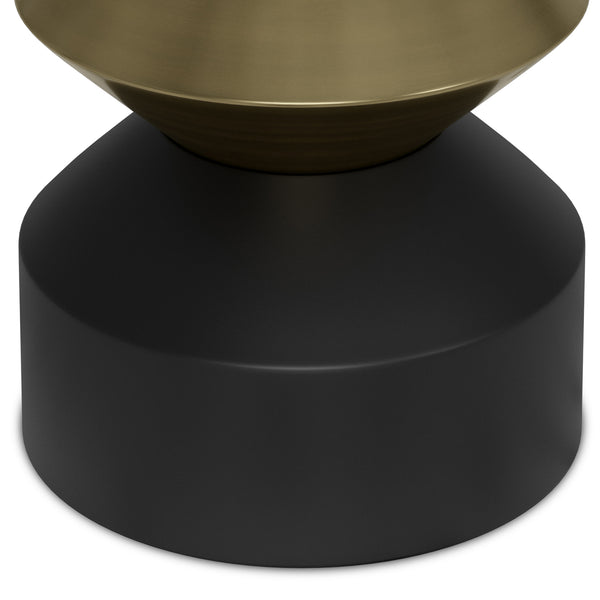 English Elm Miller Sculptural Side Table in Black & Antique Brass — Handcrafted Iron End Table, 14" Round Top, 20" H B136P158943