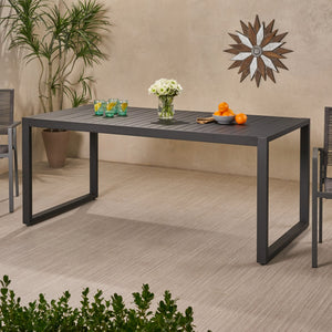 English Elm Outdoor Aluminum Slatted Rectangular Dining Table Seats Six for Patio or Terrace 66959.00BLK