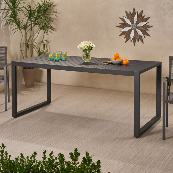 English Elm Outdoor Aluminum Slatted Rectangular Dining Table Seats Six for Patio or Terrace 66959.00BLK